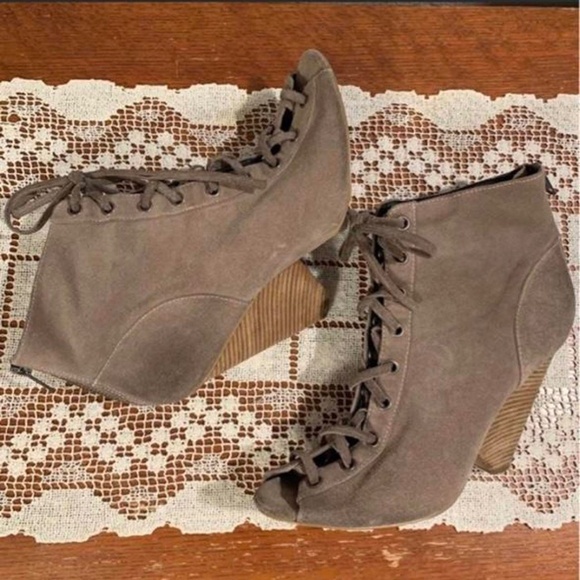 Suede Lace Up Wedge Booties by Trouvé - Picture 1 of 4